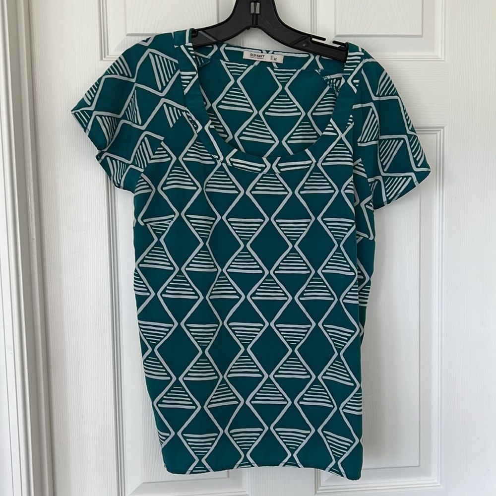 Teal and White Short Sleeve Top